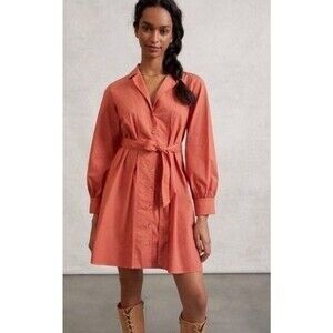Anthropologie Amadi Shirtdress Mini Women Cotton Stretch Orange USA Sz XS NEW